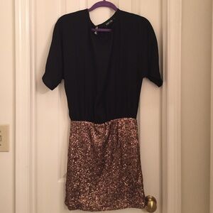 fab'rik Black and Rose Gold Sequin Mini Dress